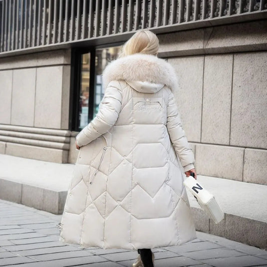 Women's Hooded Long Winter Parka with Fluffy Trim - Stylish and Warm Outerwear