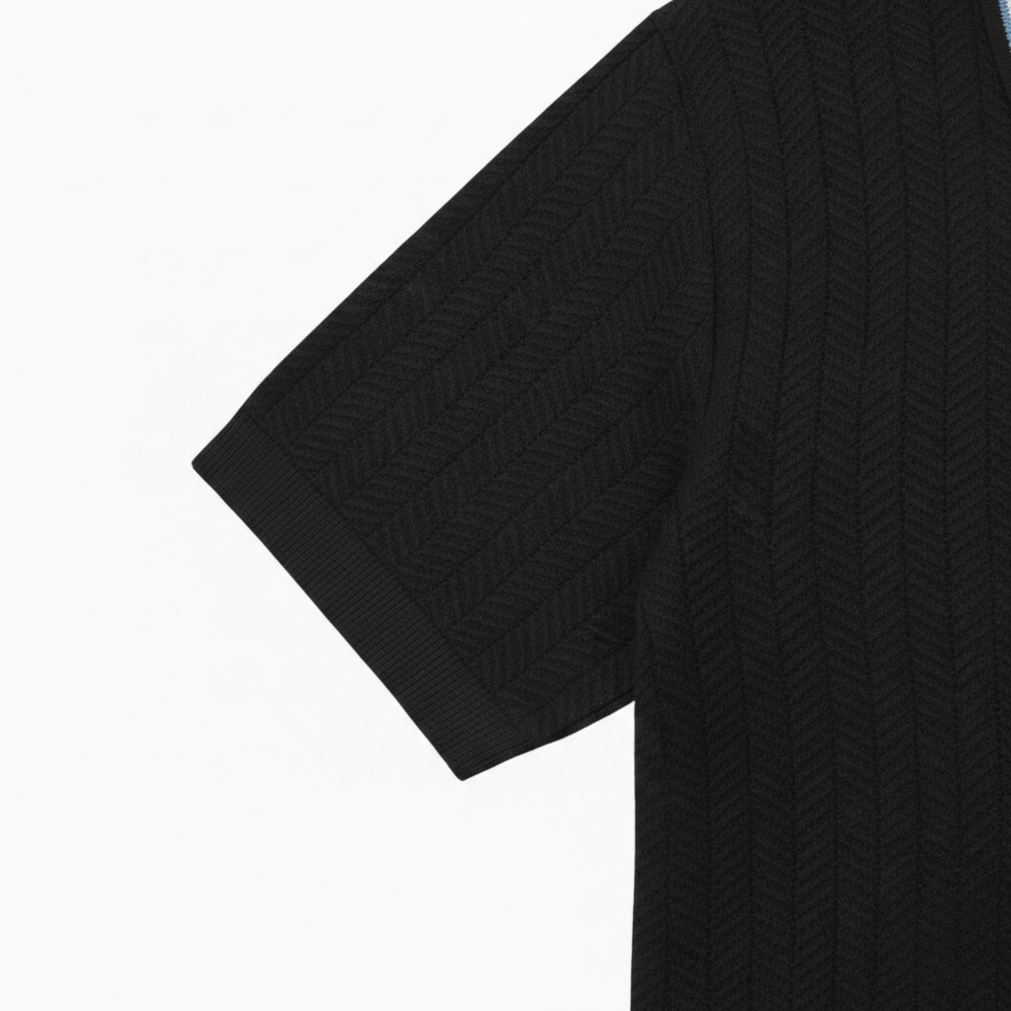 Men's Casual Short Sleeve Knit Polo Shirt - Retro Textured Viscose Button-Down Tee