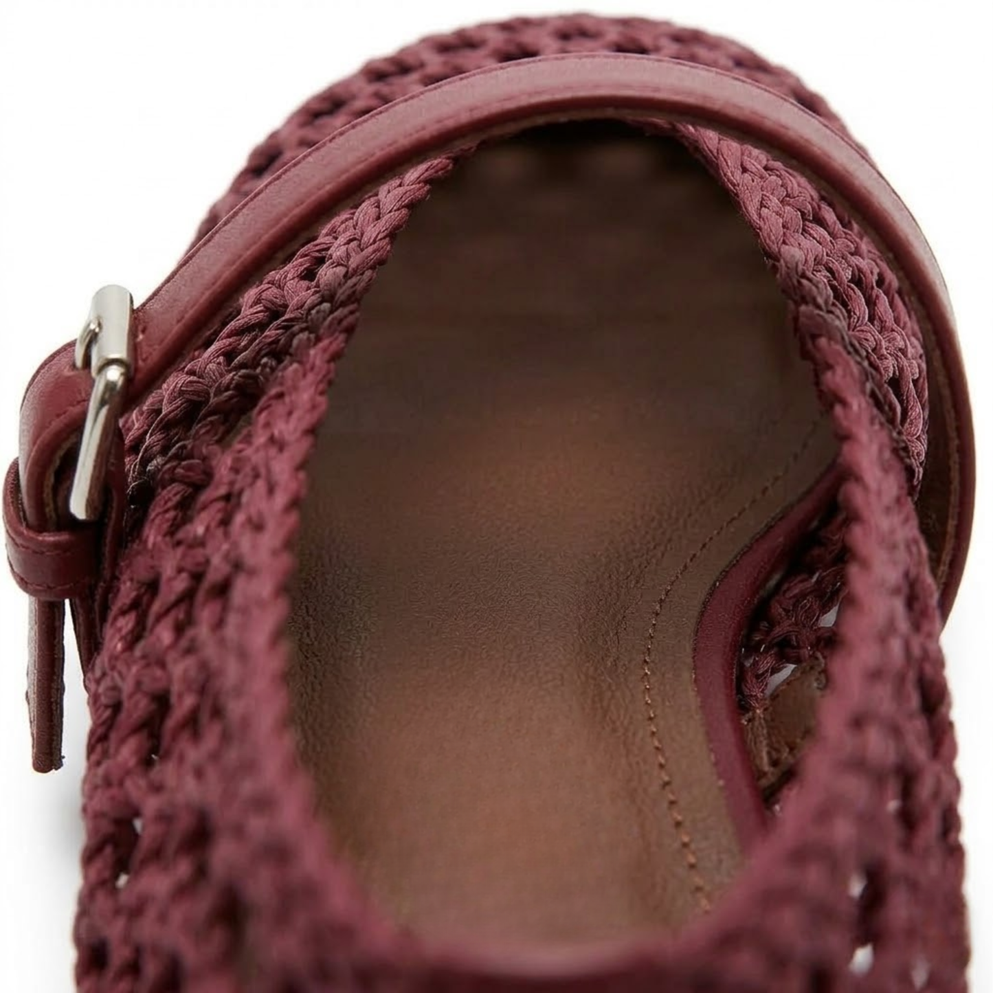 Women's Microfiber Ballet Flats - Woven Hollow Round Toe Sandals with Buckle Strap