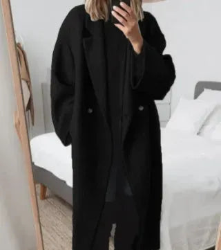 Women's Stylish Long Winter Coat with Notch Lapel and Single-Button Closure