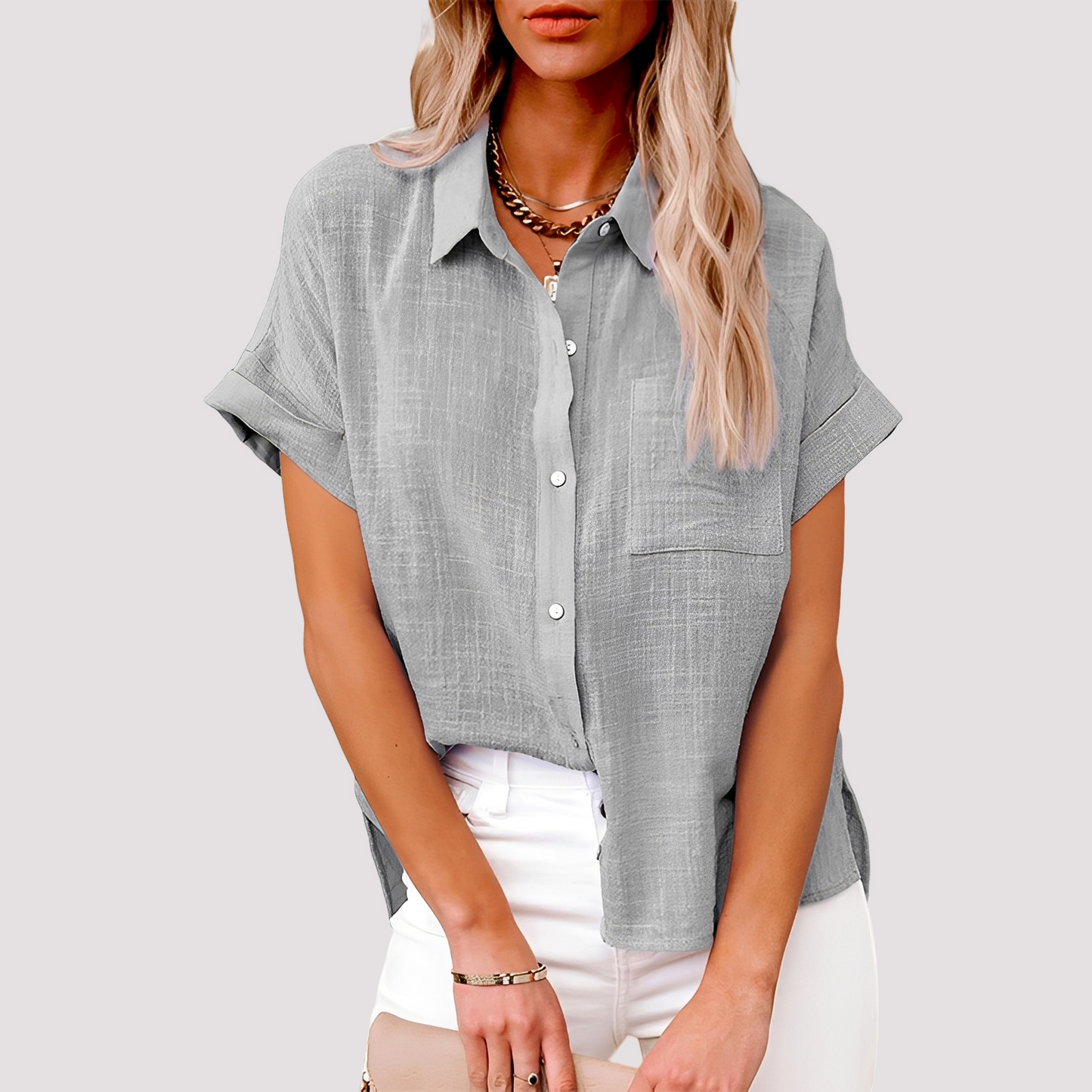 Josie - Loose-Fitting Short-Sleeve Blouse with Pocket for Women