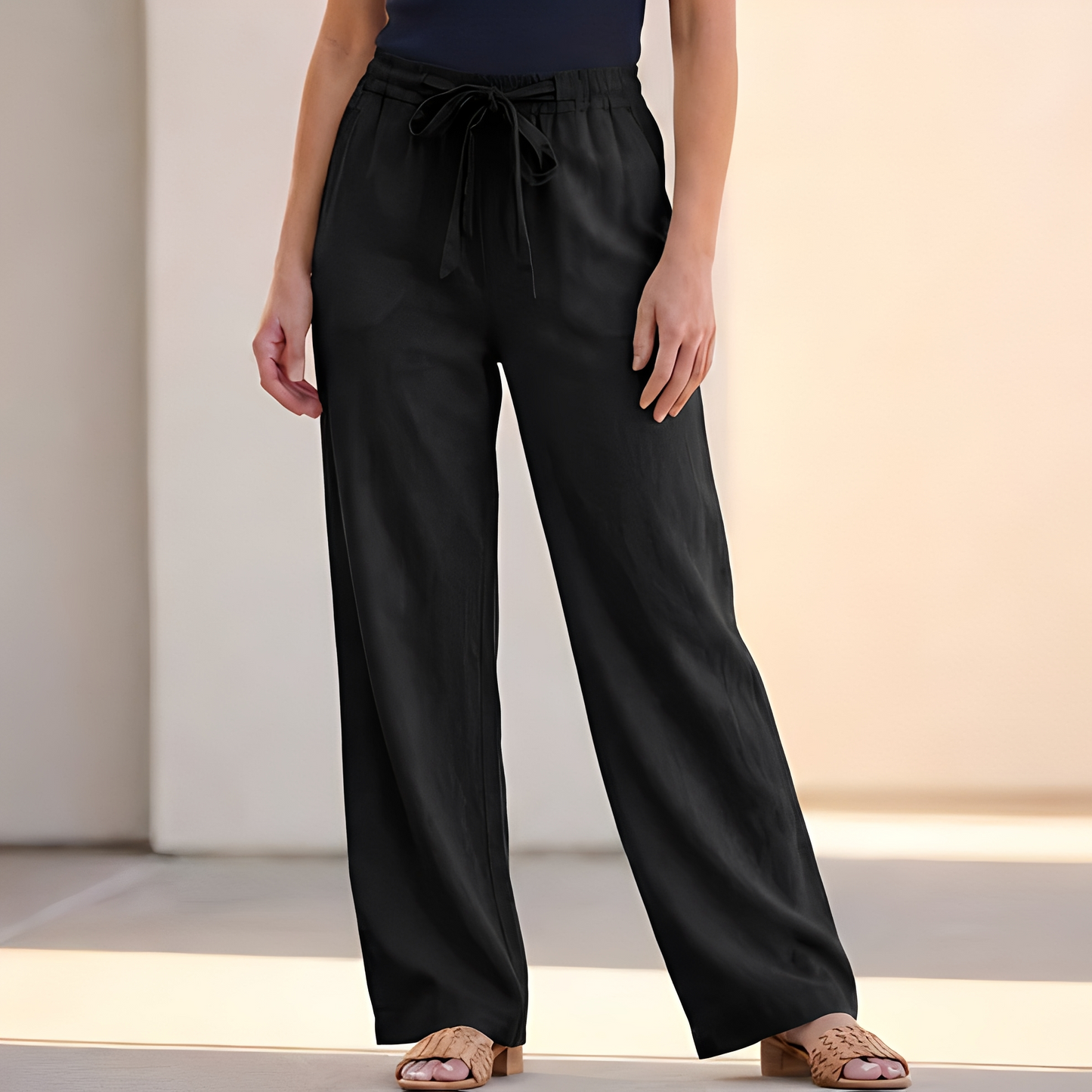 Analyn - Women's Wide Summer Trousers with Adjustable Drawstring