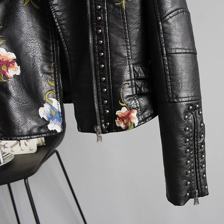 Ahuva | Women's Jacket with Floral Embroidery and Studs
