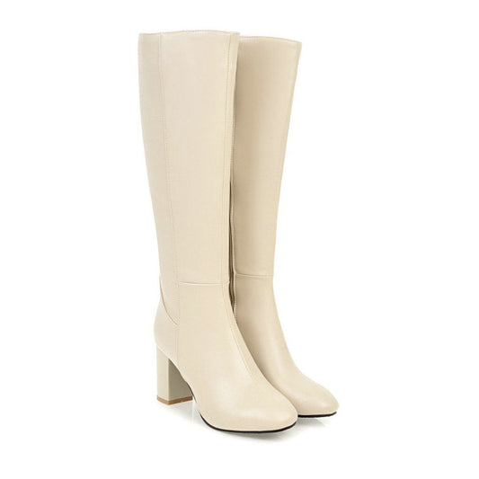 Stylish Women's Knee-High Block Heel Boots with Side Zip Closure