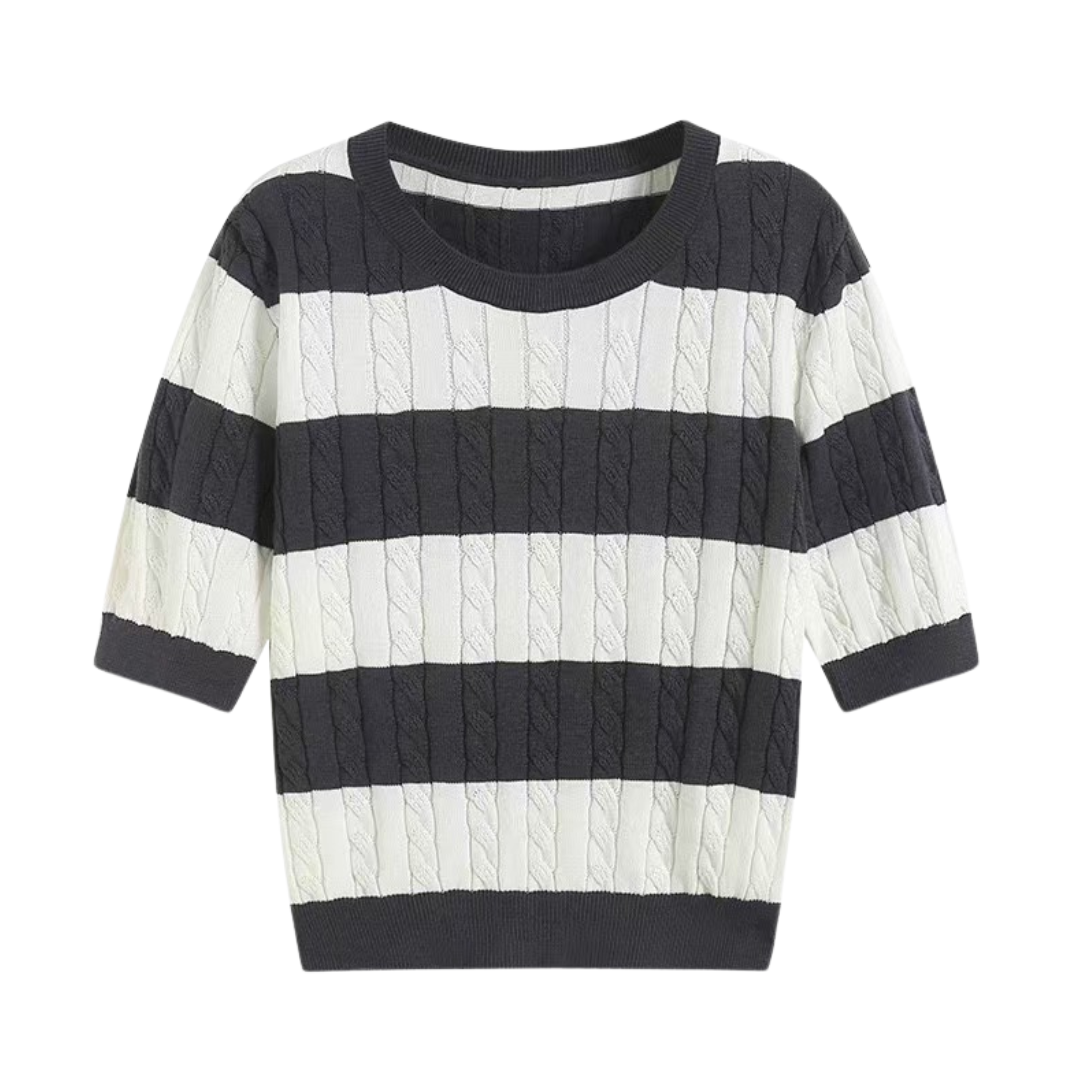 Striped Cable Knit Crew Neck T-Shirt for Men