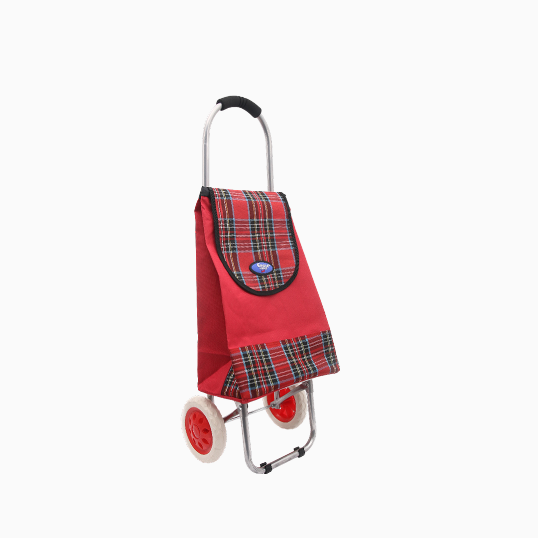 Durable 2-Wheel Tartan Print Grocery Shopping Cart for Errands and Daily Use