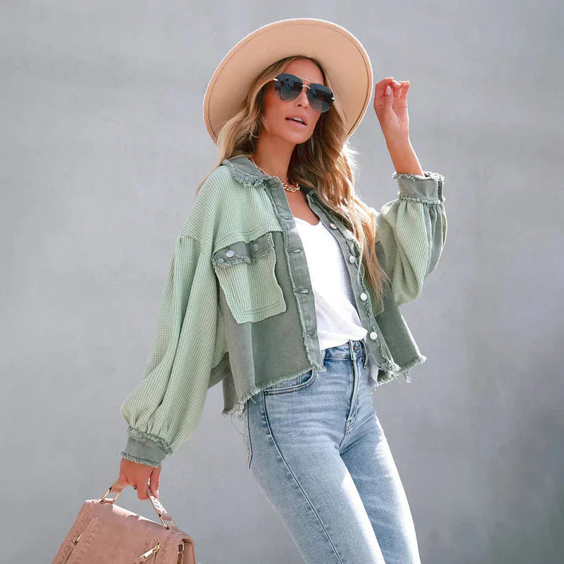 Alina - Cropped Jacket with Frayed Hem