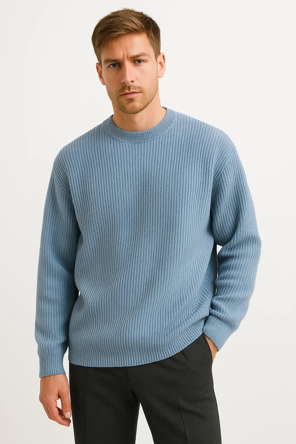Men's Oversized Knitted Sweater with Ribbed Texture - Cozy and Stylish Knitwear