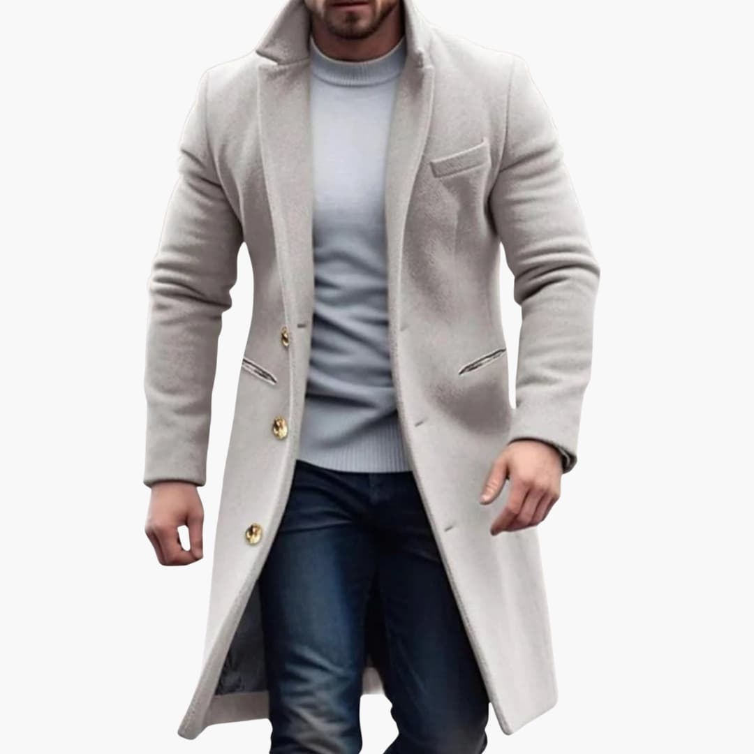 Men's Stylish Long Coat with Button Placket Design for Modern Fashion