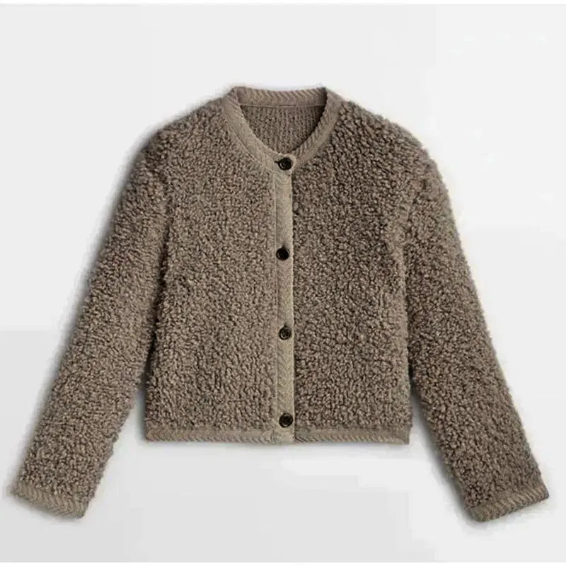 Soft Texture Women's Casual Teddy Fleece Jacket with Button Front Closure