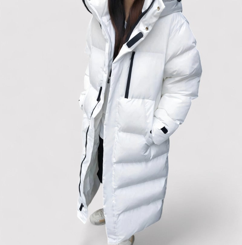 Women's Waterproof Hooded Long Black Puffer Parka Jacket for Cold Weather