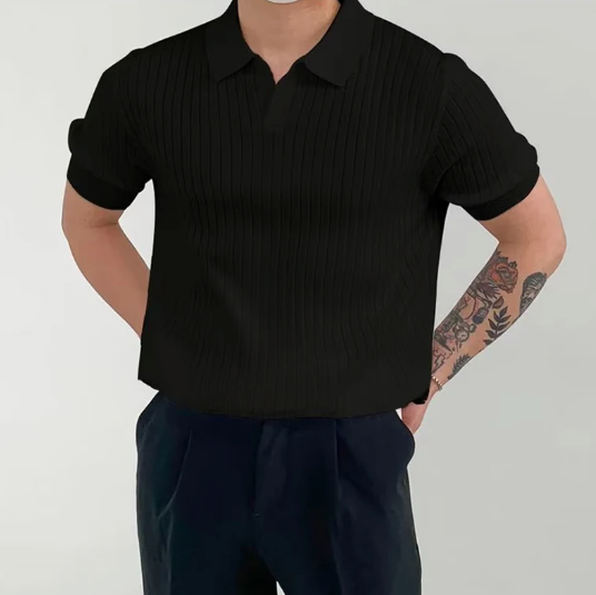Men's Ribbed Cotton Polo Shirt - Stylish Casual Wear
