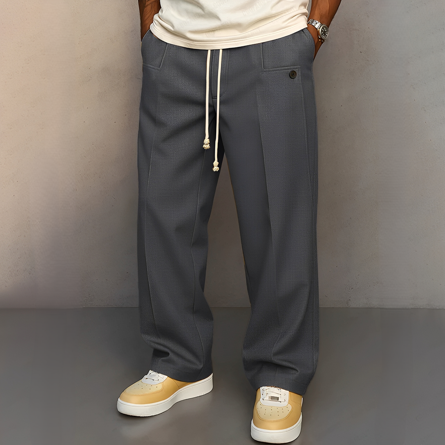 Conor - Casual Straight-Leg Trousers with Drawstring for Men