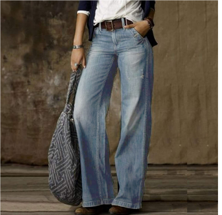 Ladies Vintage Style High-Waisted Baggy Jeans