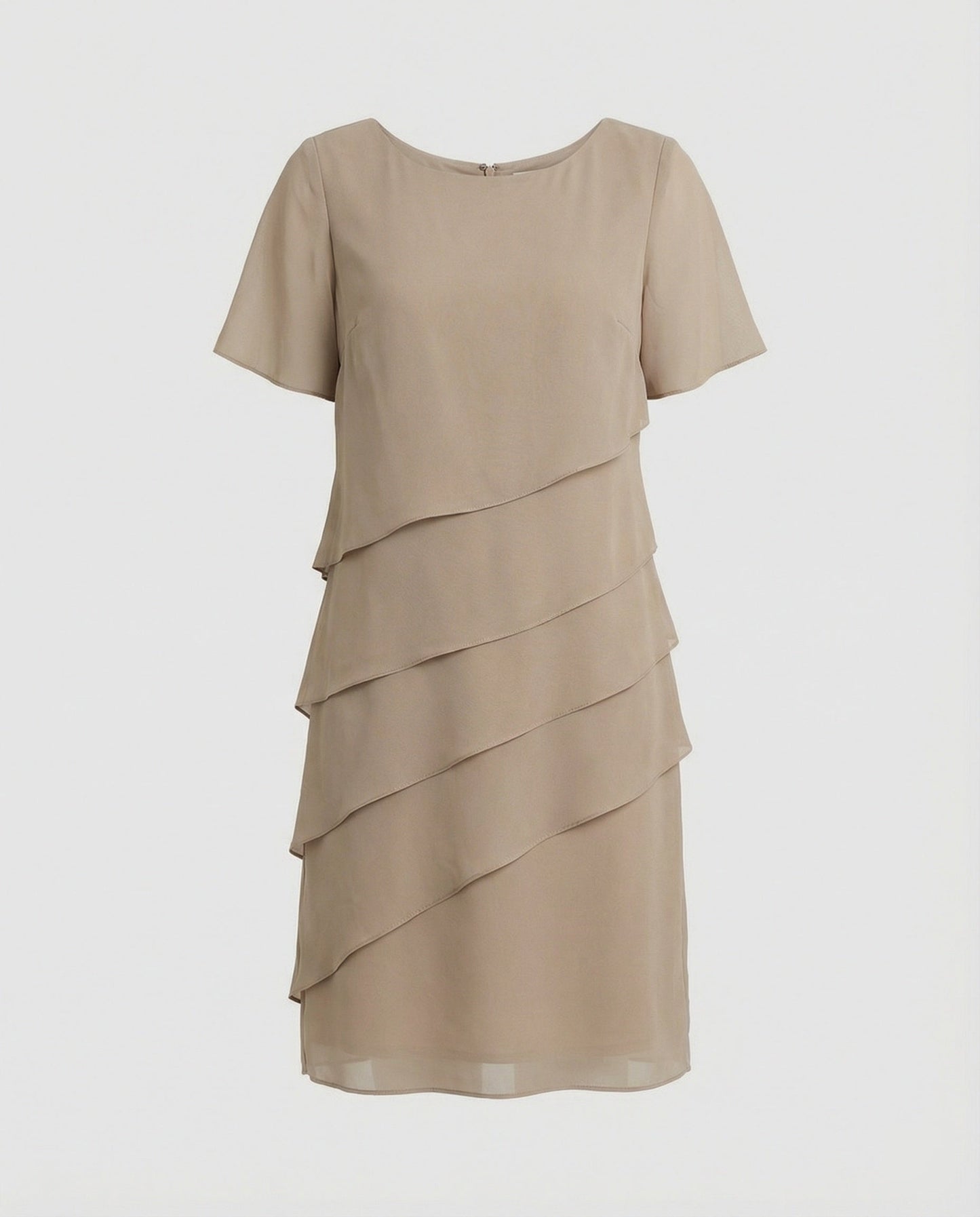 Ladies Knee-Length Dress with Short Sleeves and Layered Design