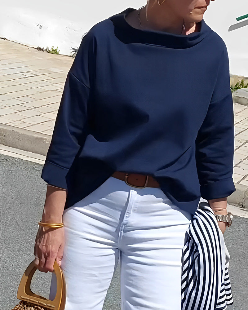 Ladies' Top with Waterfall Neckline and Three-Quarter Sleeves