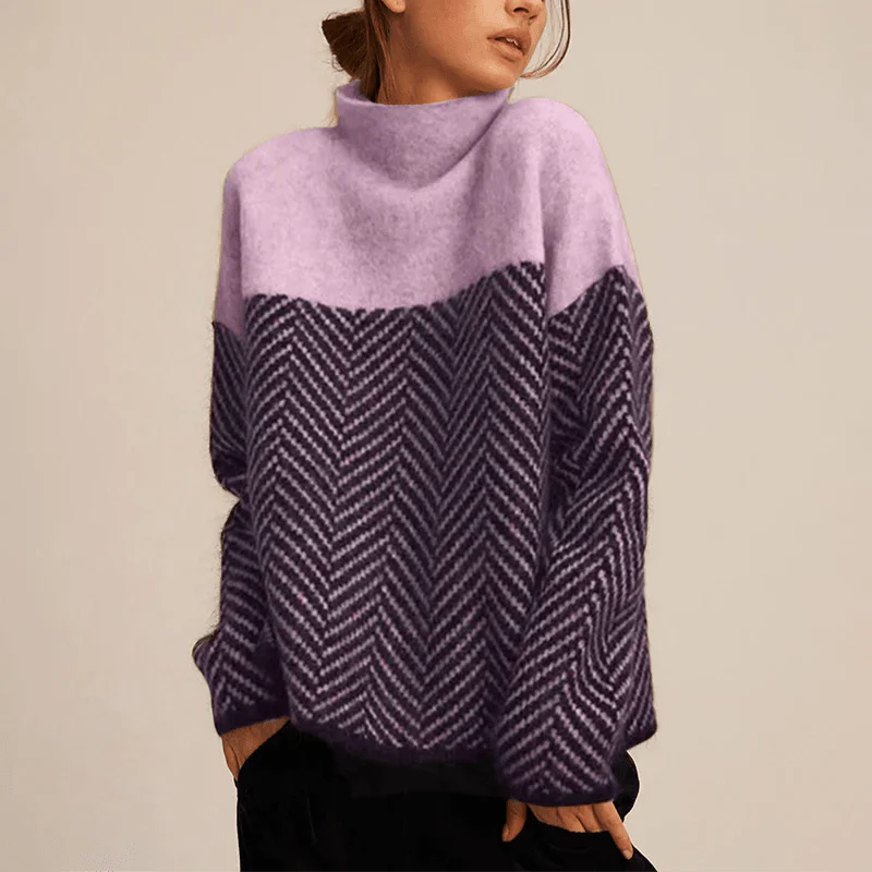 Patterned High Collar Knitted Jumper for Women