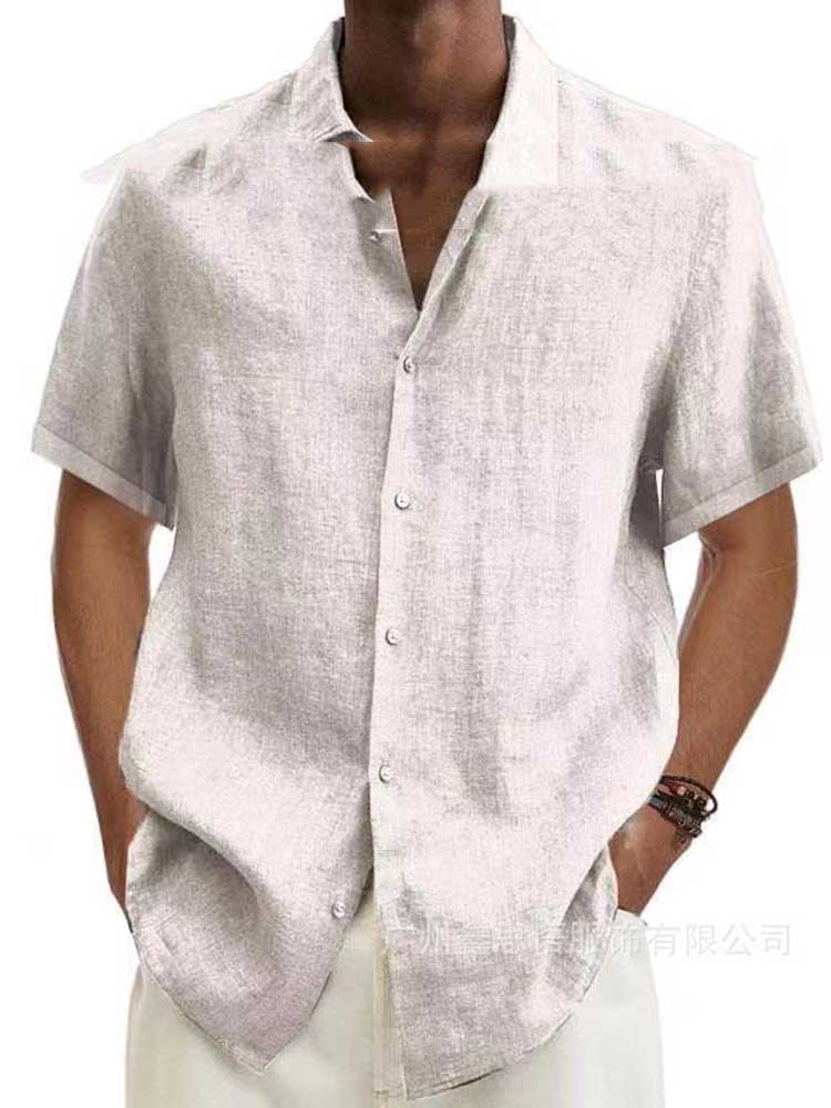Men's Classic Summer Shirt with Short Sleeves and Turned-Down Collar