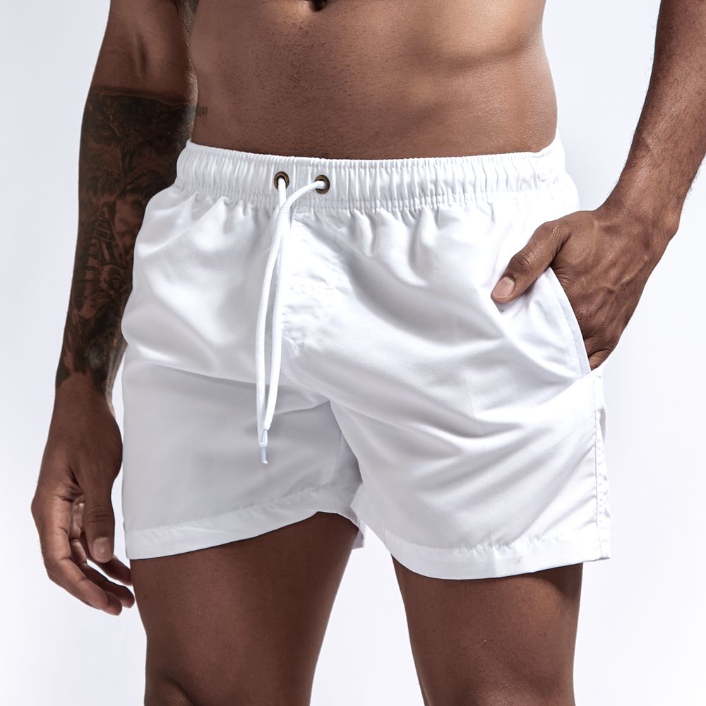 Men's Short Swim Shorts with Drawstring and Side Pockets