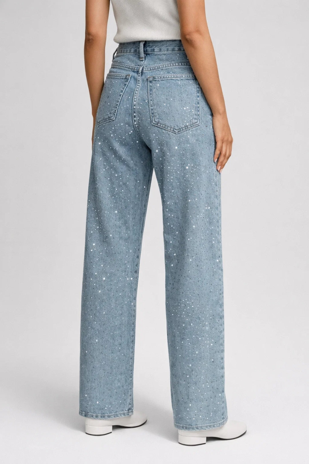Ladies' Jeans - Wide Leg with Rhinestones | High Waist and Straight Leg