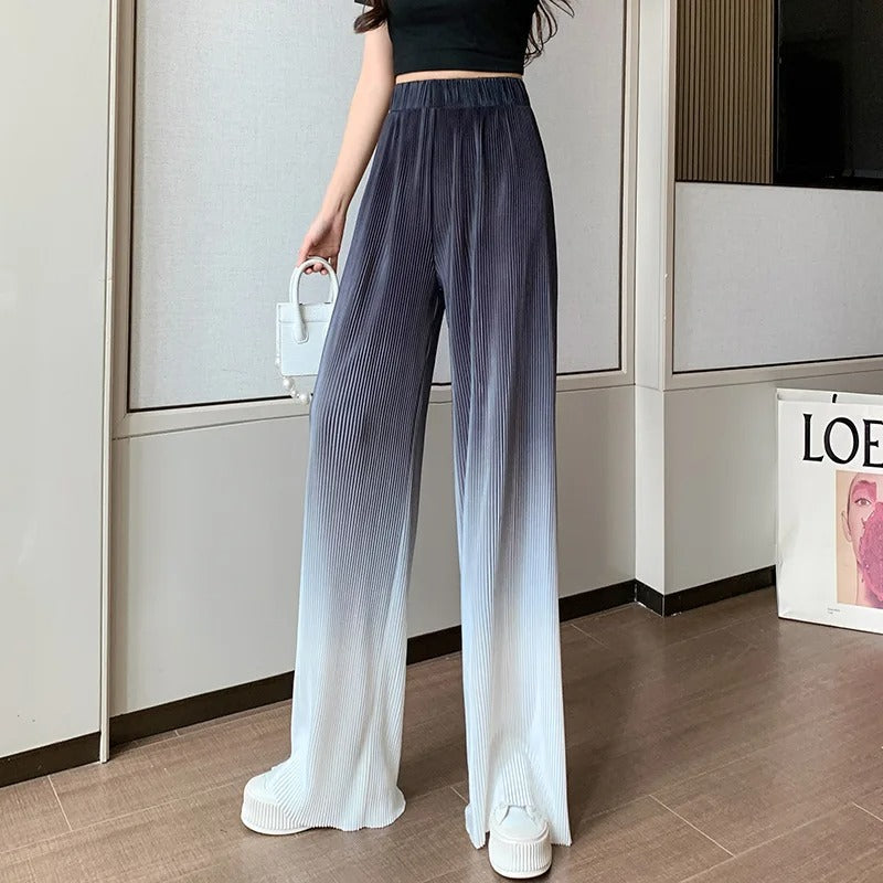 Parthena - Straight Rib Wide Leg Trousers with Gradient