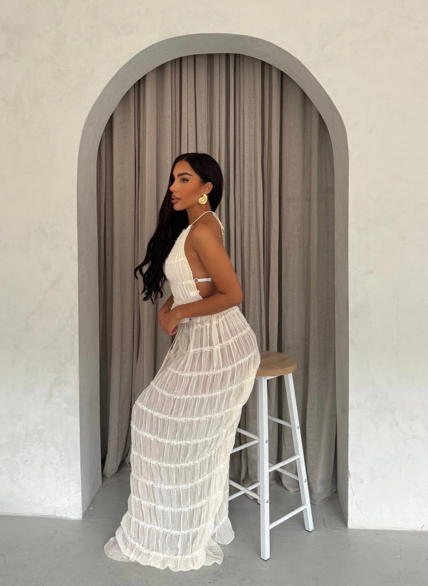 Adelynn | White Maxi Dress Halter Neck