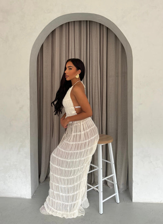 Adelynn | White Maxi Dress Halter Neck