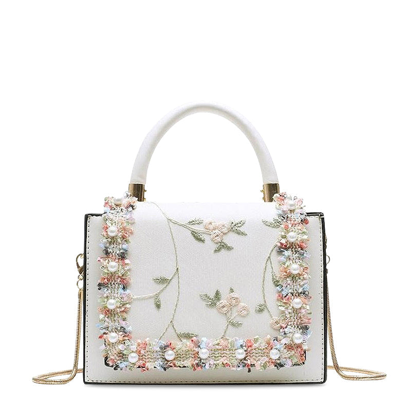 Women's Embroidered Tote Handbag – Floral Top Handle Shoulder Bag