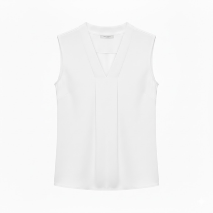 Elegant Women's Sleeveless Chiffon V-Neck Blouse with Loose Fit and Draped Front Design