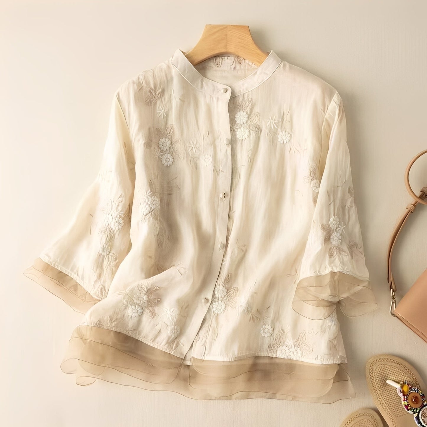 Christine - Elegant blouse with embroidered flowers for women