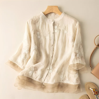Christine - Elegant blouse with embroidered flowers for women