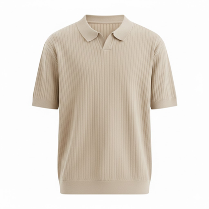 Men's Slim Fit Quick Dry Short Sleeve Ribbed Knit Polo Shirt for Golf and Casual Wear