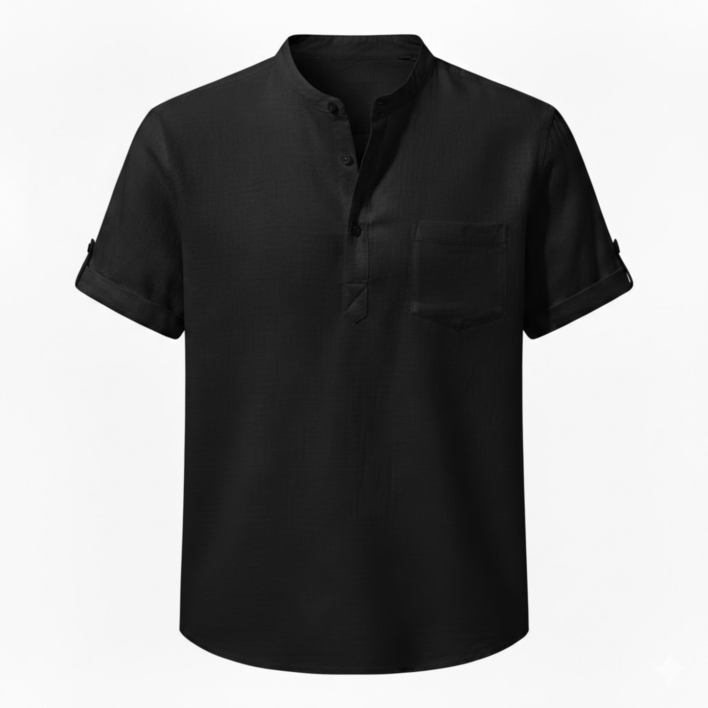 Men's Short Sleeve Cotton Linen Henley Shirt - Breathable Casual Beach Top with Pocket