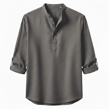 Men's Long Sleeve Cotton Linen Henley Shirt - Breathable Casual Beach Button Top