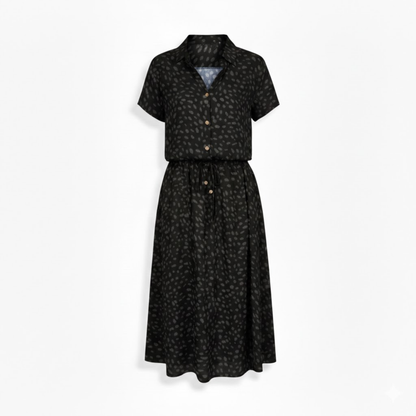 Polka Dot Short Sleeve Shirt Dress with Turn Down Collar and Coordinating Waistband