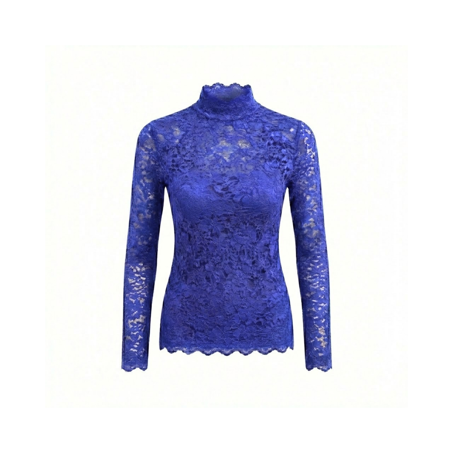 Floral Lace Long Sleeve Turtleneck Top with Petal Sleeves - Women's Knit Mesh Tee