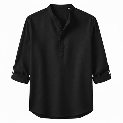 Men's Long Sleeve Cotton Linen Henley Shirt - Breathable Casual Beach Button Top