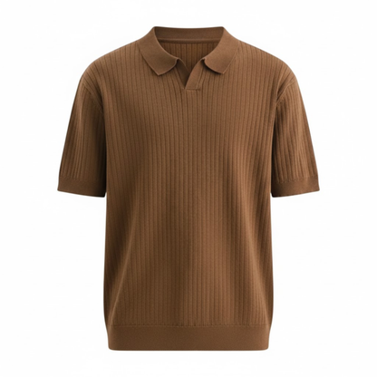 Men's Slim Fit Quick Dry Short Sleeve Ribbed Knit Polo Shirt for Golf and Casual Wear