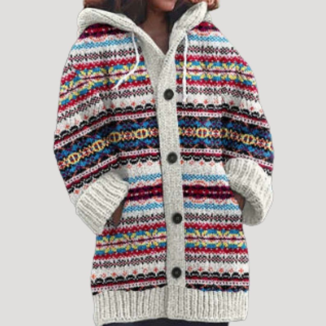 Cozy Women's Fair Isle Chunky Knit Hooded Cardigan for Winter Layering