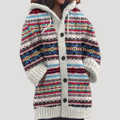 Cozy Women's Fair Isle Chunky Knit Hooded Cardigan for Winter Layering