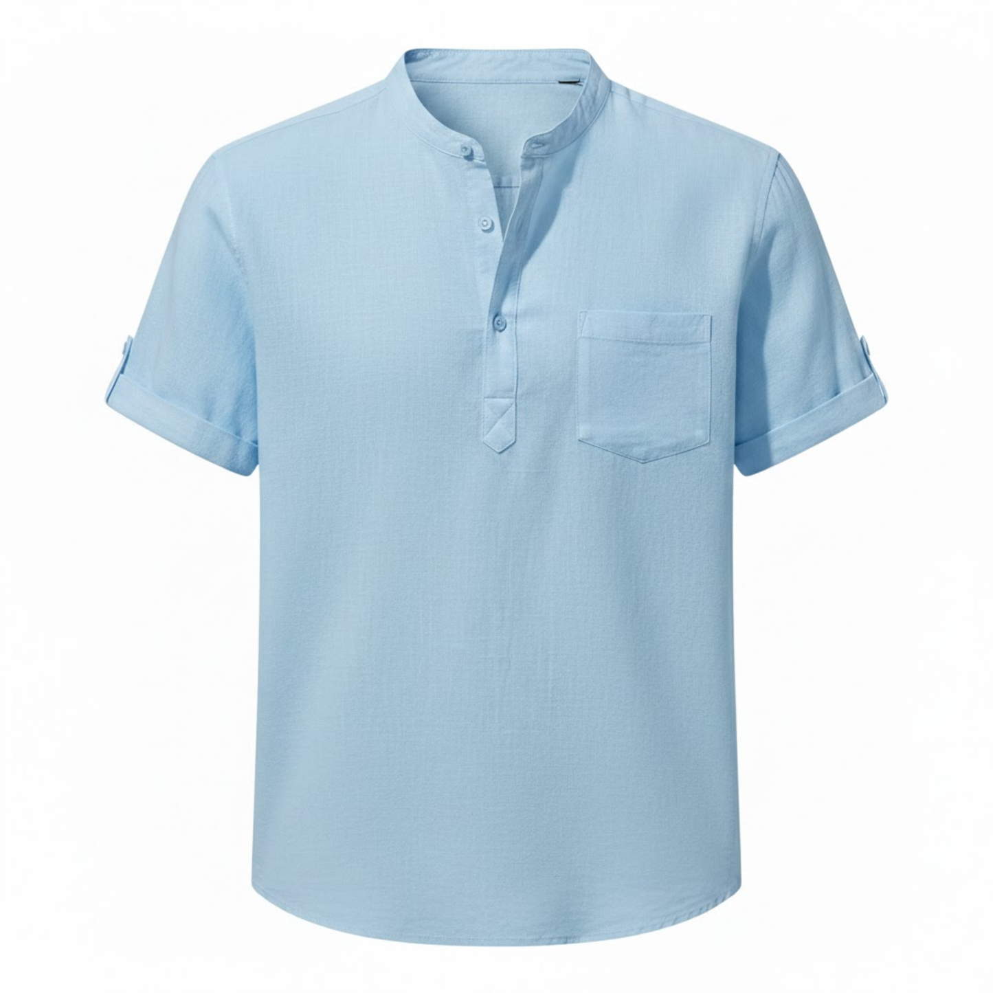 Men's Short Sleeve Cotton Linen Henley Shirt - Breathable Casual Beach Top with Pocket
