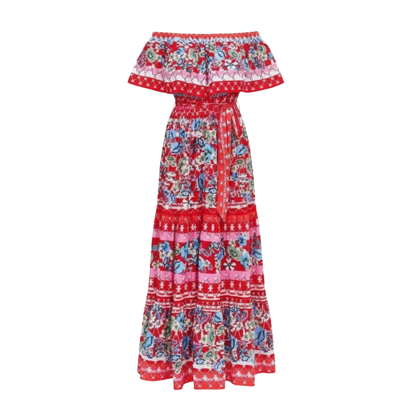 Floral Off-Shoulder Maxi Dress - Ankle-Length A-Line Asymmetrical Gown with Slash Neck