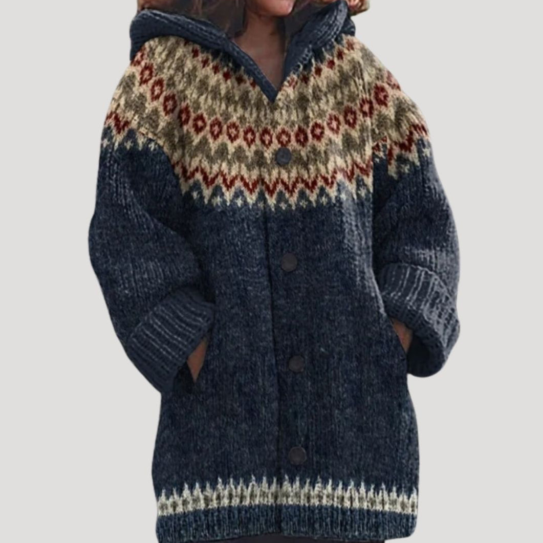 Cozy Women's Fair Isle Chunky Knit Hooded Cardigan for Winter Layering