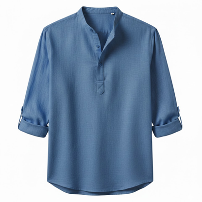 Men's Long Sleeve Cotton Linen Henley Shirt - Breathable Casual Beach Button Top