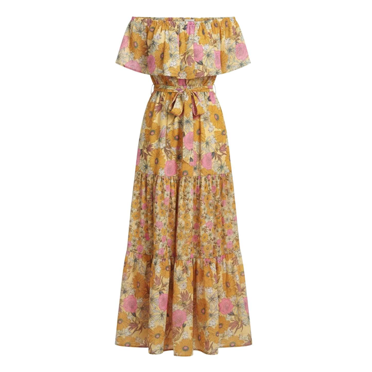 Floral Off-Shoulder Maxi Dress - Ankle-Length A-Line Asymmetrical Gown with Slash Neck