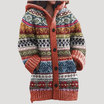 Cozy Women's Fair Isle Chunky Knit Hooded Cardigan for Winter Layering