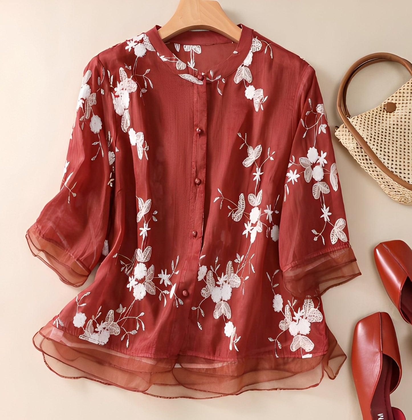 Christine - Elegant blouse with embroidered flowers for women
