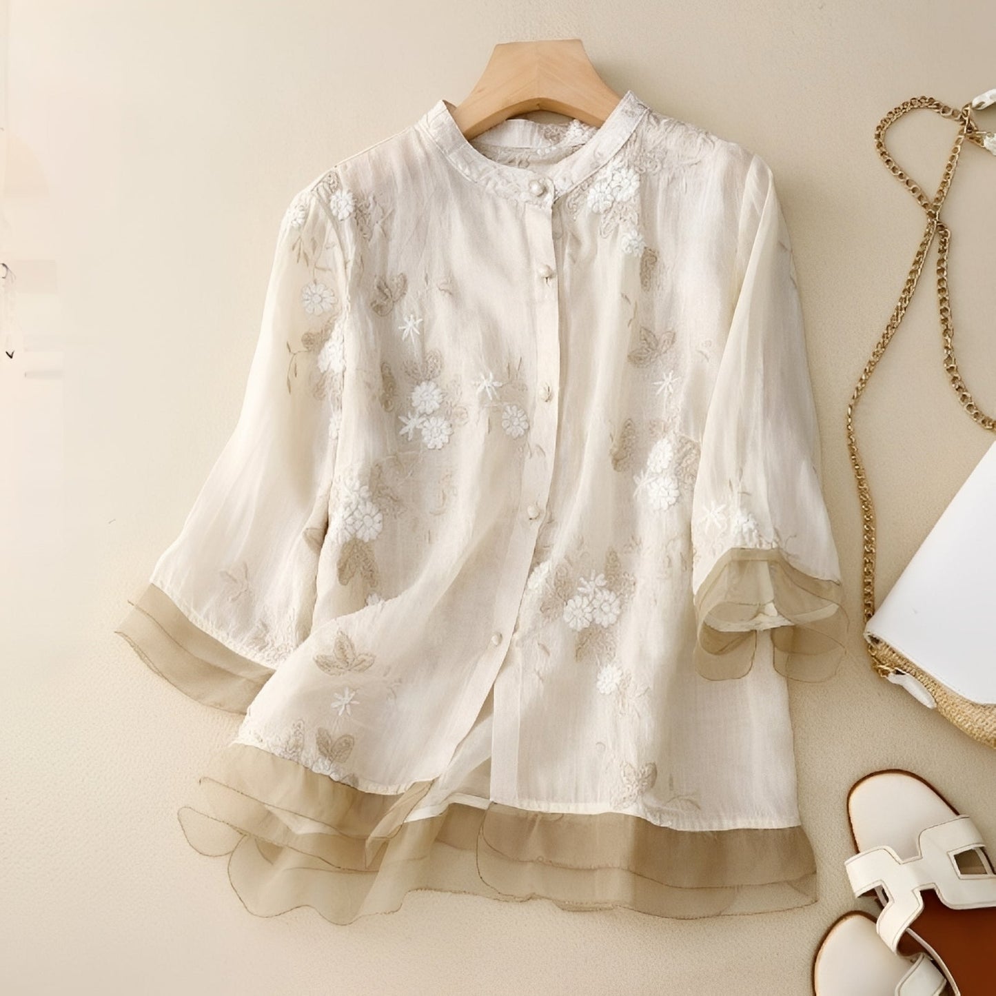 Christine - Elegant blouse with embroidered flowers for women