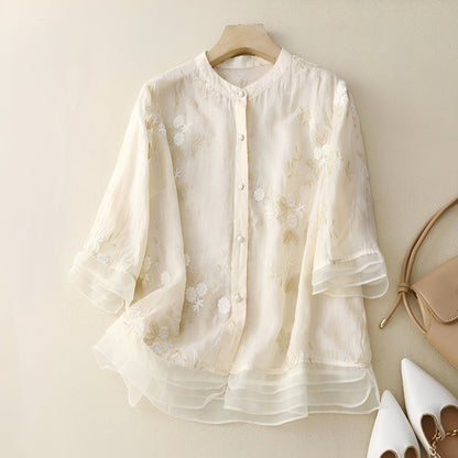 Christine - Elegant blouse with embroidered flowers for women