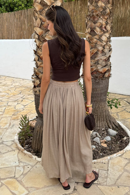 Bohemian Midi Skirt for Women in Stone Color - Pleated Design